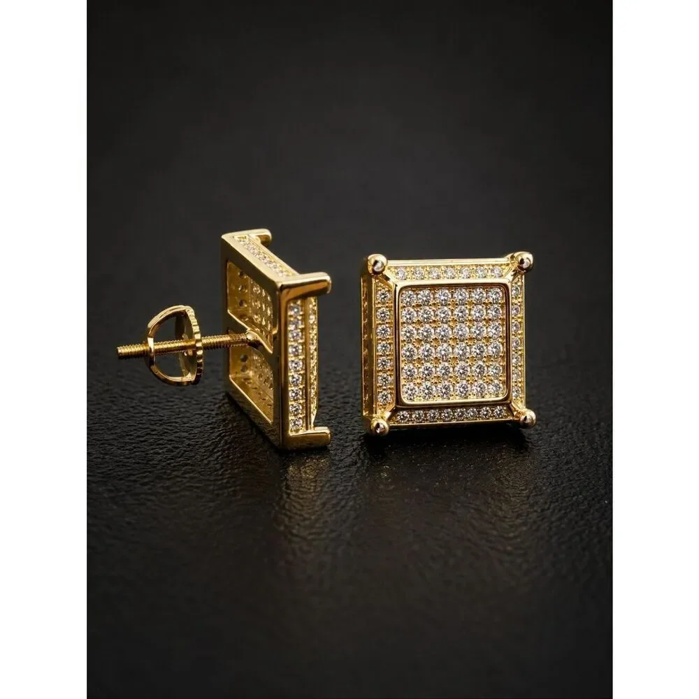 Gaudy Square Pave Earrings